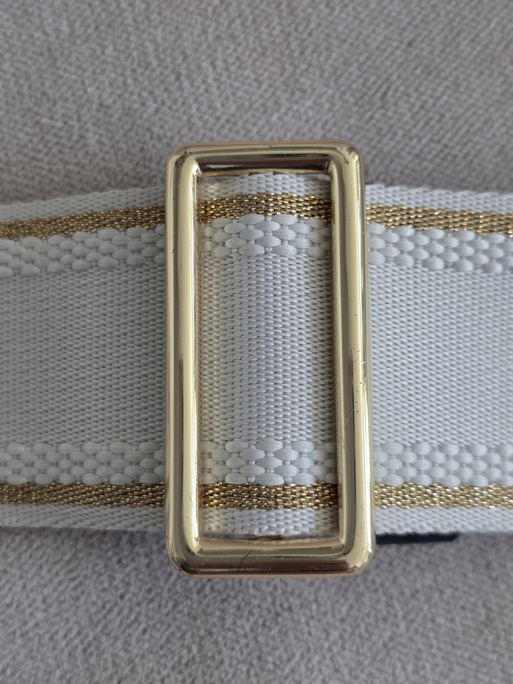 Marc Jacobs Logo Webbing Crossbody Bag Strap Cream Gold Metallic Guitar Lux - Picture 4 of 9